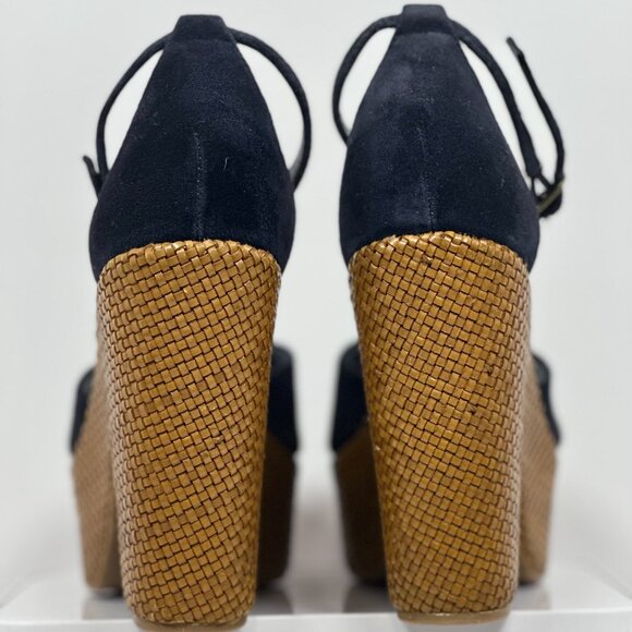 Mr. Cat Peep Toe Suede Sandals Wedge High Heels Woven Platform Shoes Size 6 - Picture 5 of 16